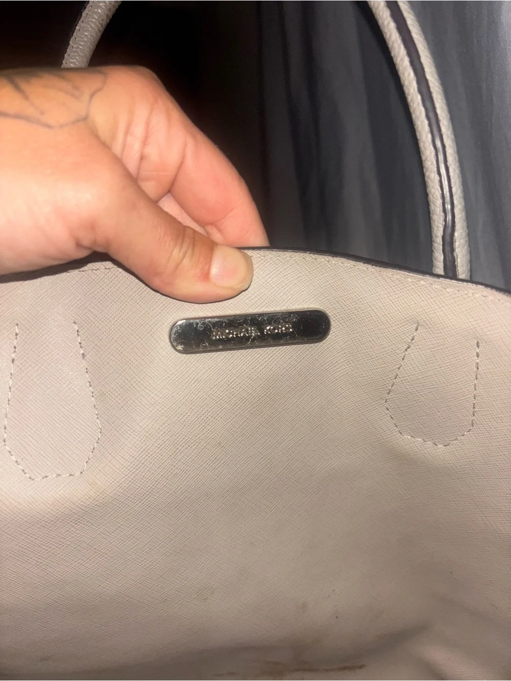 Michael Kors light gray leather satchel with removable strap